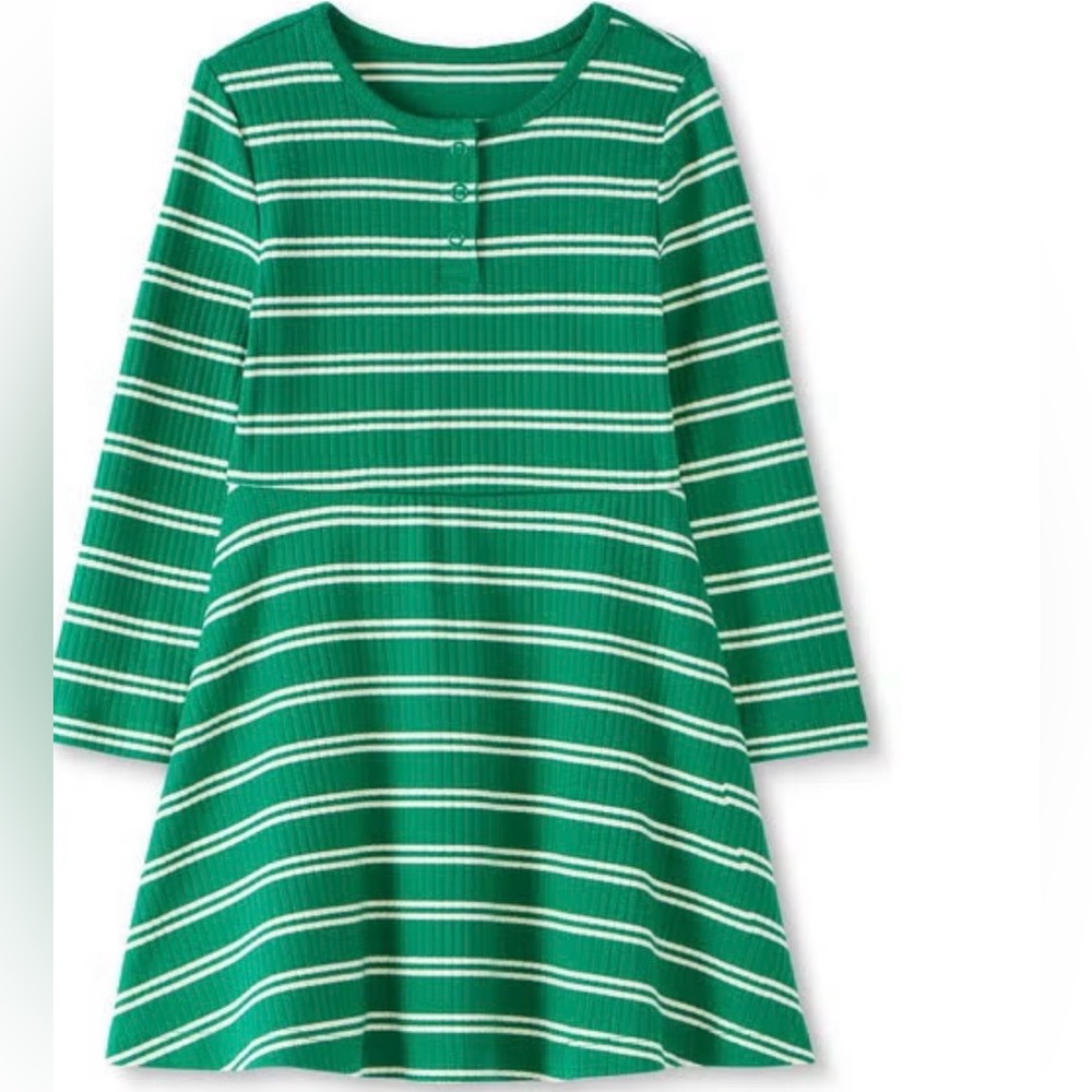Hanna Andersson Green and White Striped Ribbed Girls' Dress 3T